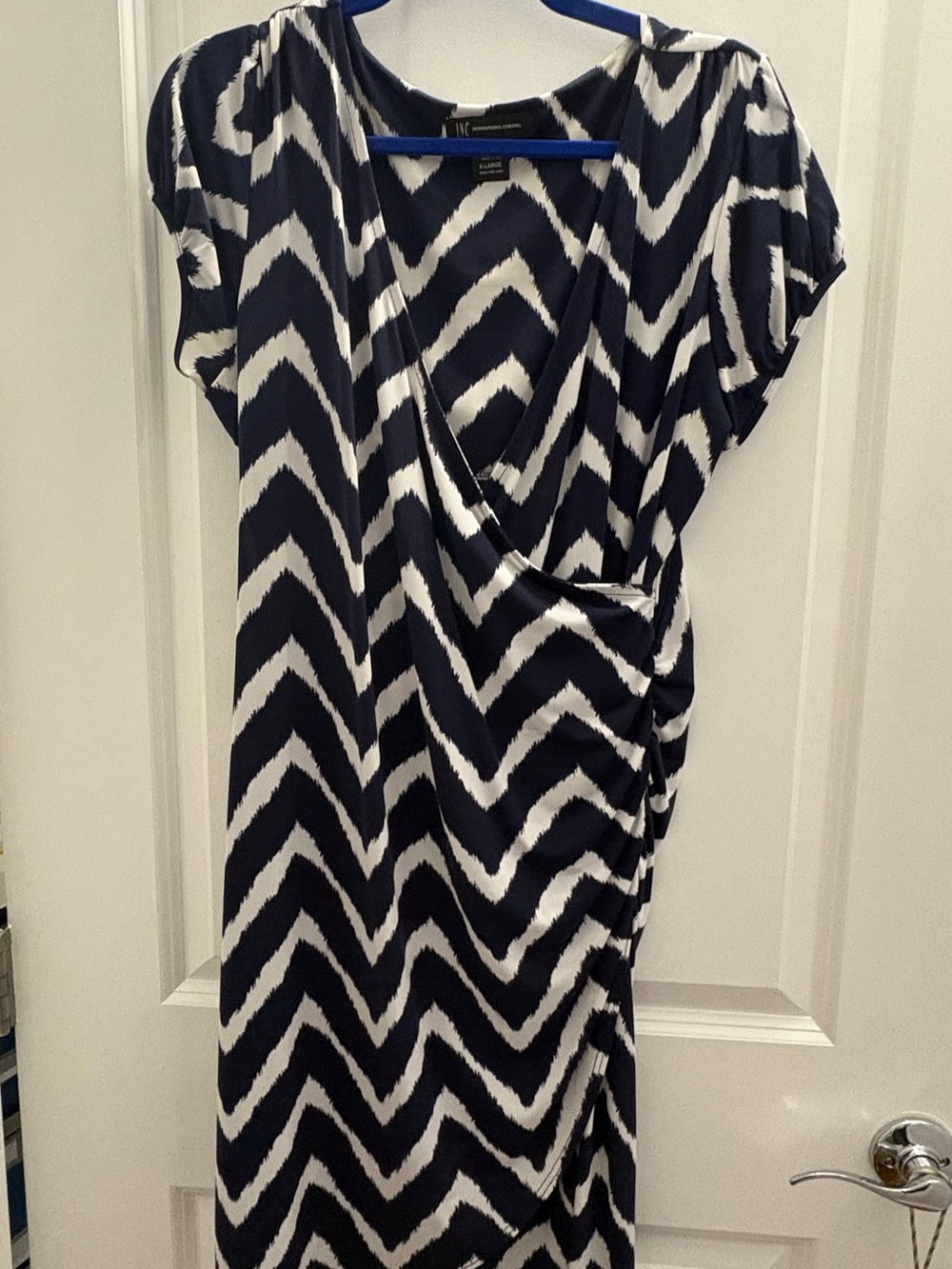 INC International Concepts Navy and White Chevron Midi Dress